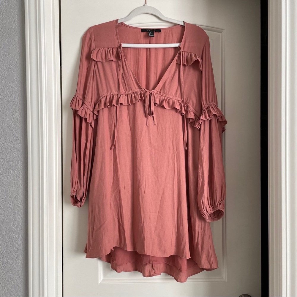 Forever 21 pink longsleeve ruffle dress - Picture 1 of 4